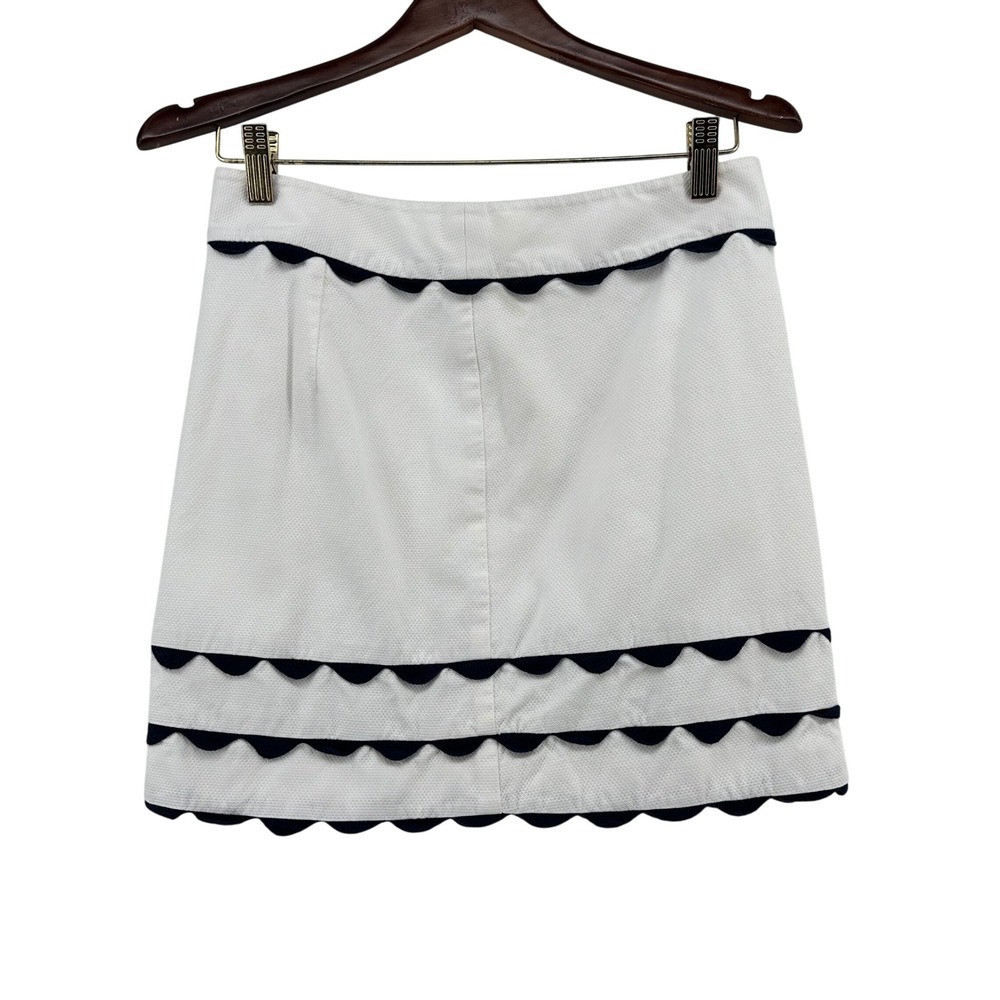 Vineyard Vines Womens White Navy Scalloped Trim Pique Mini Skirt Size 4